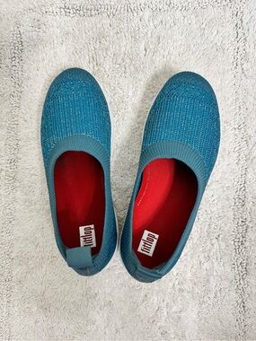 Fitflop Teal Knit Slip-On Shoes with Red Insoles